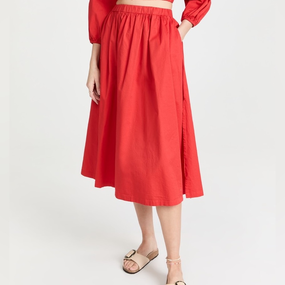 Sundry | Full Skirt With Playful Side Cut In Cherry Red - NWT